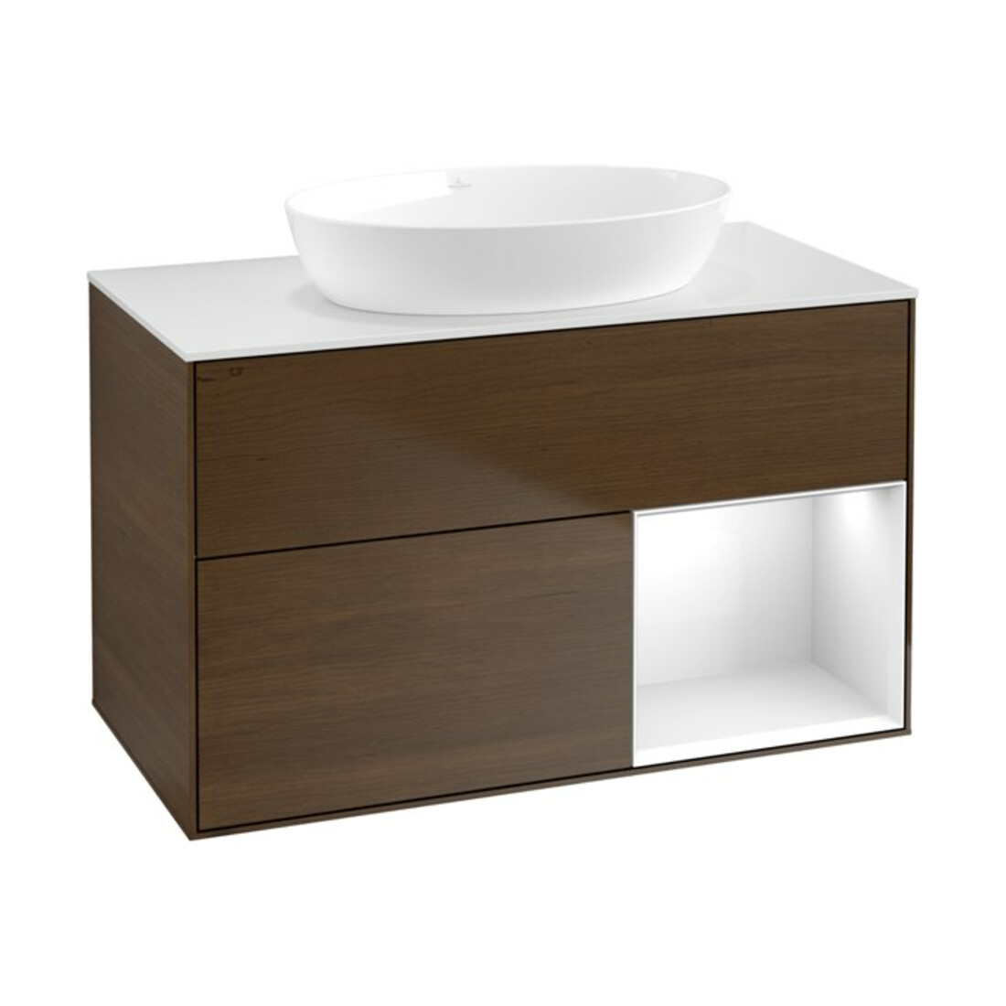 V&B Waschtischunterschrank Wandbeleuchtung Finion 100, Pl wh. m, Reg glo wh. Lac, wal ven
