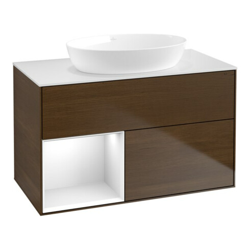 V&B Waschtischunterschrank Wandbeleuchtung Finion 100, Pl wh. m, Reg glo wh. Lac, wal ven