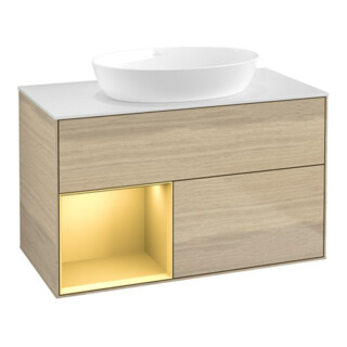 V&B Waschtischunterschrank Wandbeleuchtung Finion 100, Pl wh. m, Reg gol m Lac, Oa ven