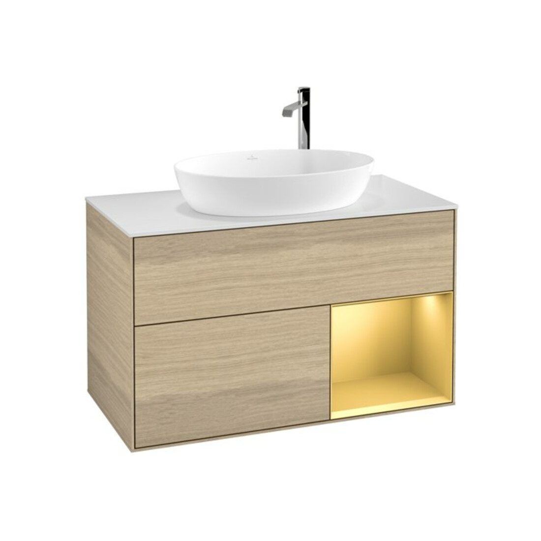 V&B Waschtischunterschrank Wandbeleuchtung Finion 100, Pl wh. m, Reg gol m Lac, Oa ven