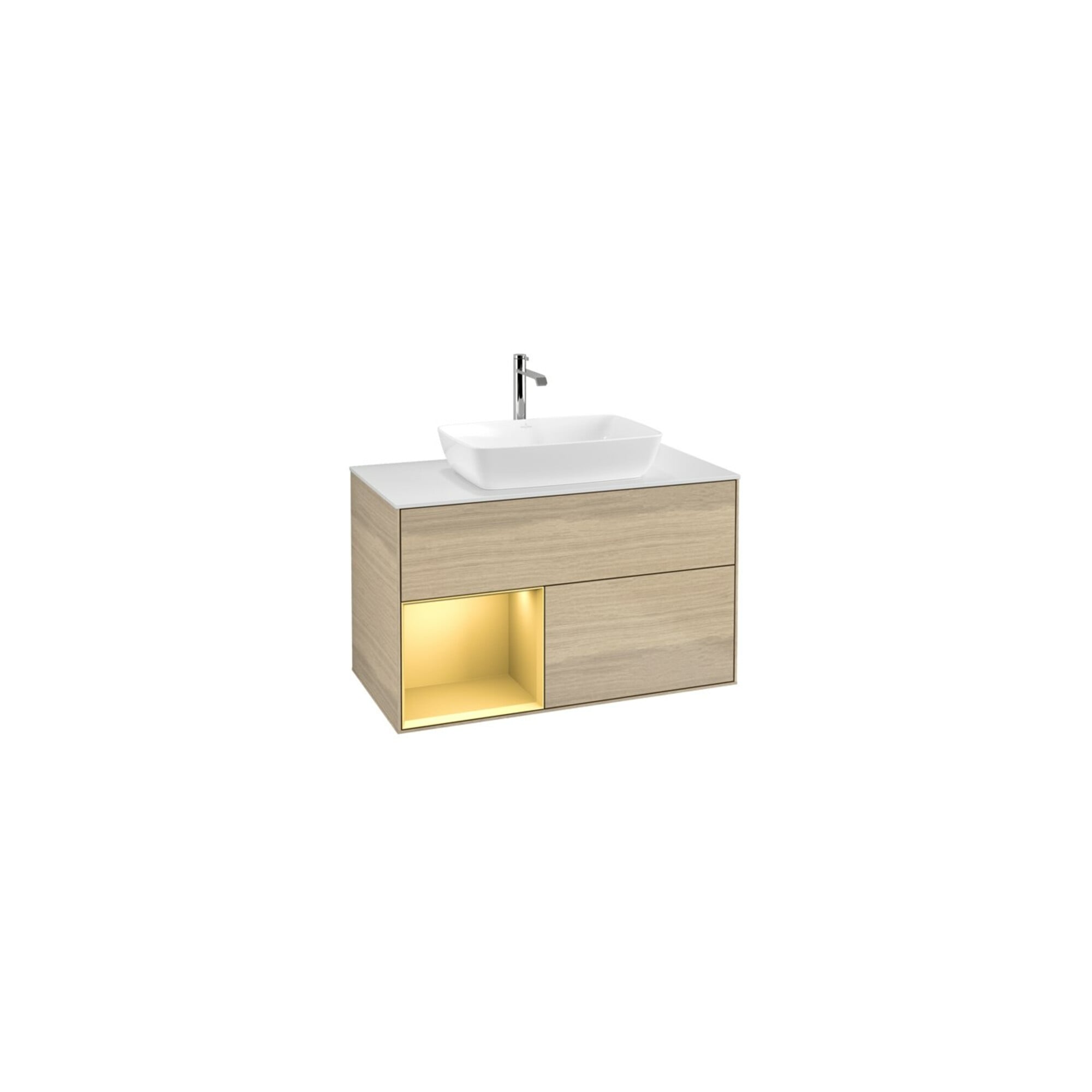 V&B Waschtischunterschrank Wandbeleuchtung Finion 100, Pl wh. m, Reg gol m Lac, Oa ven ; Villeroy & Boch
