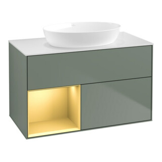 V&B Waschtischunterschrank Wandbeleuchtung Finion 100, Pl wh. m, Reg gol m Lac, Oli. m Lac