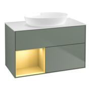 V&B Waschtischunterschrank Wandbeleuchtung Finion 100, Pl wh. m, Reg gol m Lac, Oli. m Lac