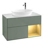 V&B Waschtischunterschrank Wandbeleuchtung Finion 100, Pl wh. m, Reg gol m Lac, Oli. m Lac