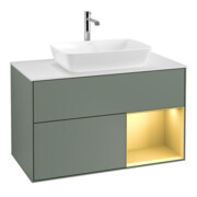 V&B Waschtischunterschrank Wandbeleuchtung Finion 100, Pl wh. m, Reg gol m Lac, Oli. m Lac