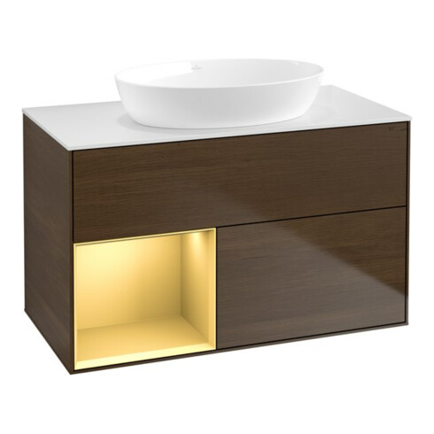 V&B Waschtischunterschrank Wandbeleuchtung Finion 100, Pl wh. m, Reg gol m Lac, wal ven