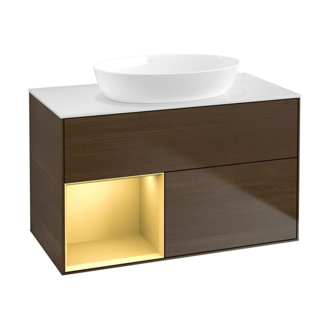 V&B Waschtischunterschrank Wandbeleuchtung Finion 100, Pl wh. m, Reg gol m Lac, wal ven