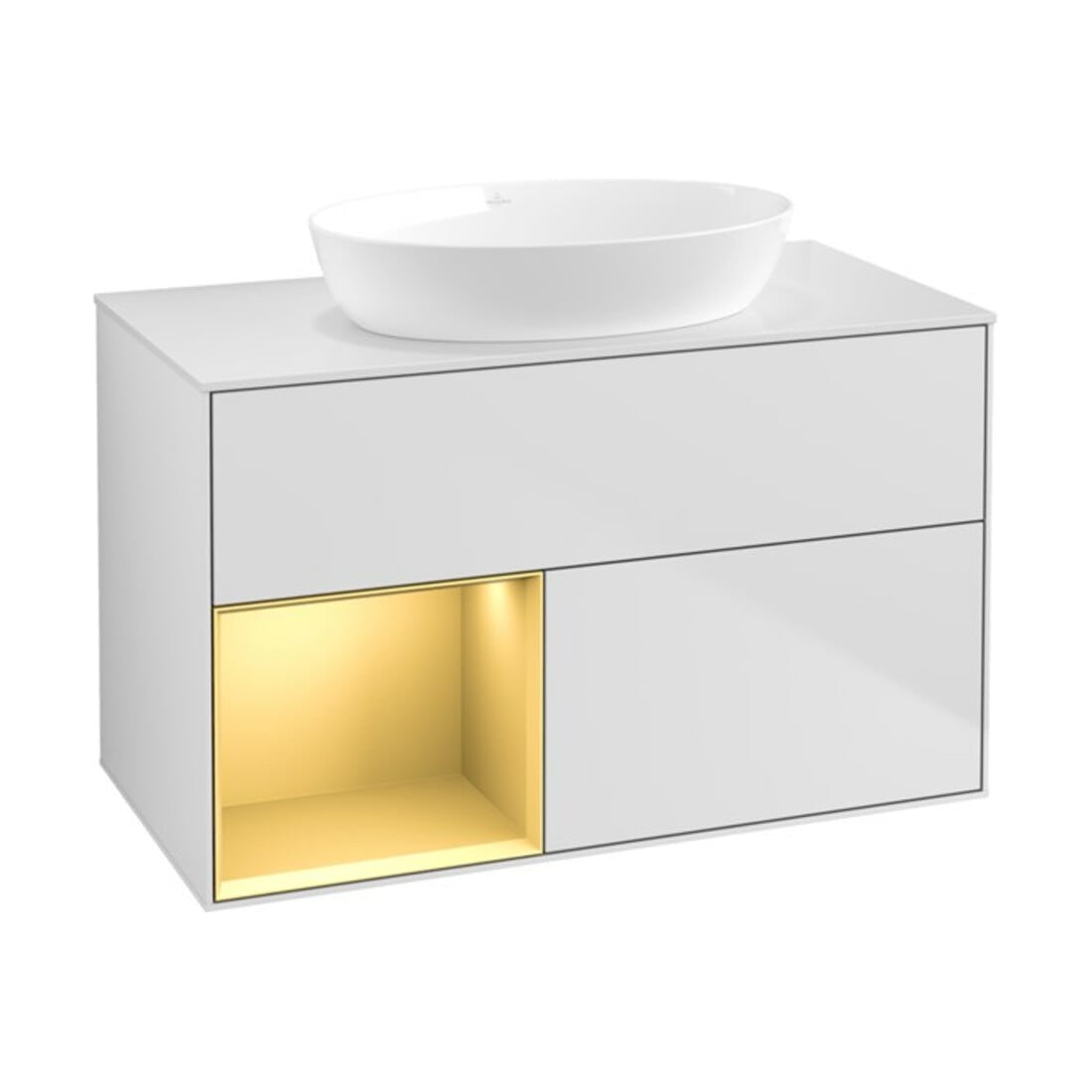 V&B Waschtischunterschrank Wandbeleuchtung Finion 100, Pl wh. m, Reg gol m Lac, wh. m Lac