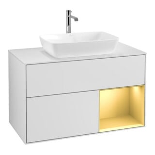 V&B Waschtischunterschrank Wandbeleuchtung Finion 100, Pl wh. m, Reg gol m Lac, wh. m Lac
