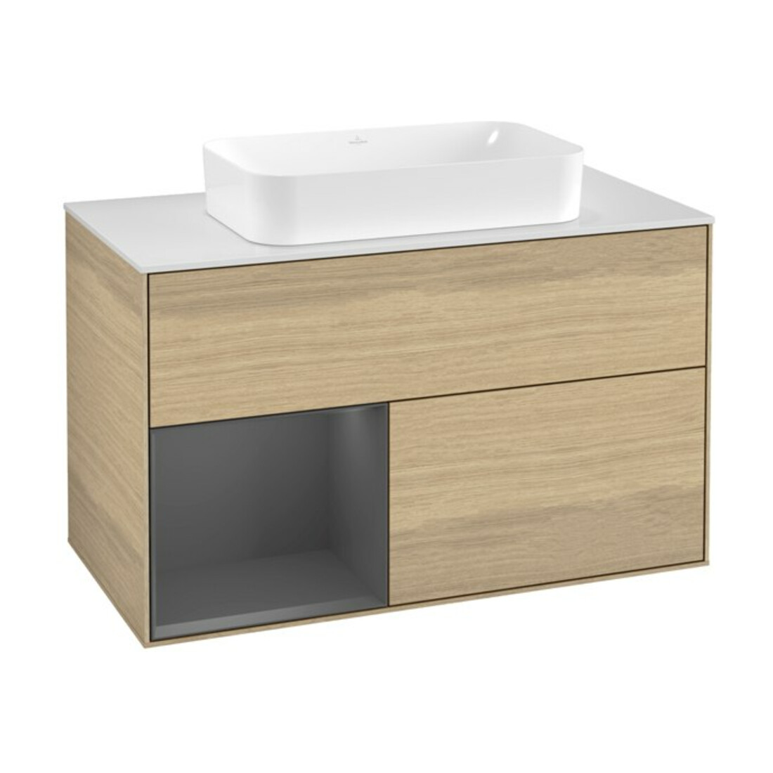 V&B Waschtischunterschrank Wandbeleuchtung Finion 100, Pl wh. m, Reg li Anthrac. m, Oa ven