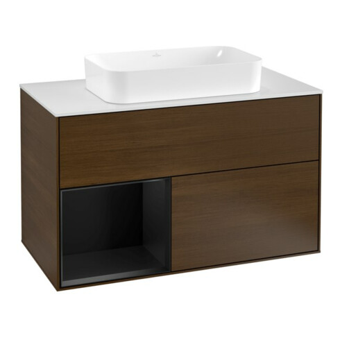 V&B Waschtischunterschrank Wandbeleuchtung Finion 100, Pl wh. m, Reg li bla m Lac, wal ven
