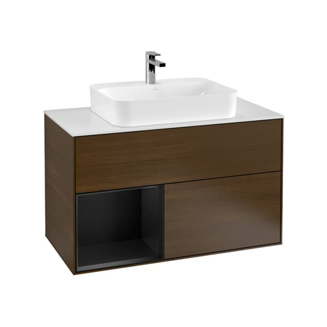 V&B Waschtischunterschrank Wandbeleuchtung Finion 100, Pl wh. m, Reg li bla m Lac, wal ven