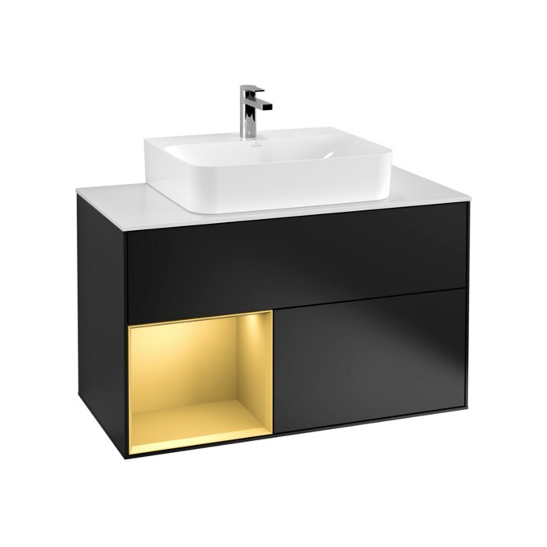 V&B Waschtischunterschrank Wandbeleuchtung Finion 100, Pl wh. m, Reg li gol m, bla m Lac