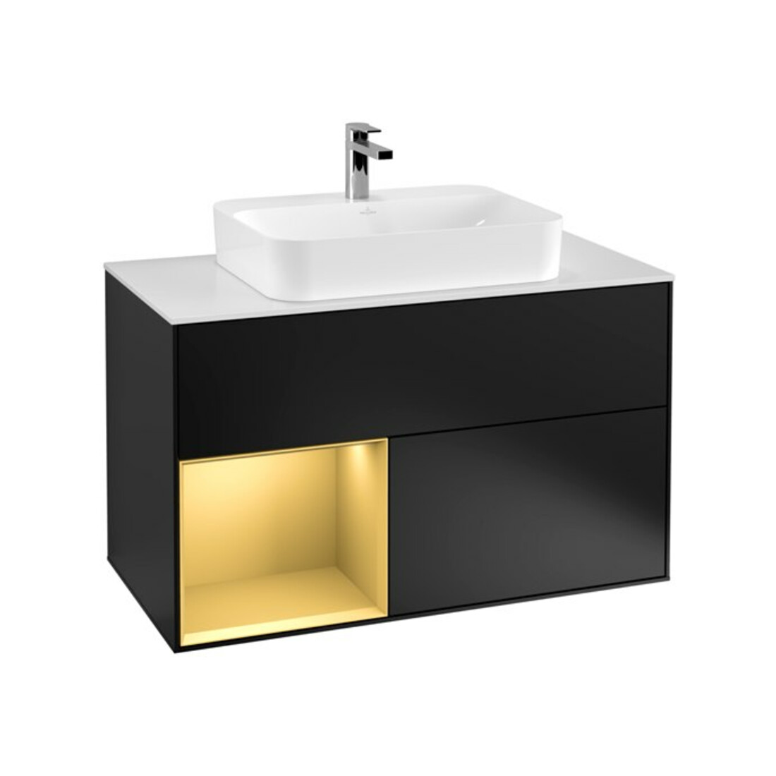V&B Waschtischunterschrank Wandbeleuchtung Finion 100, Pl wh. m, Reg li gol m, bla m Lac