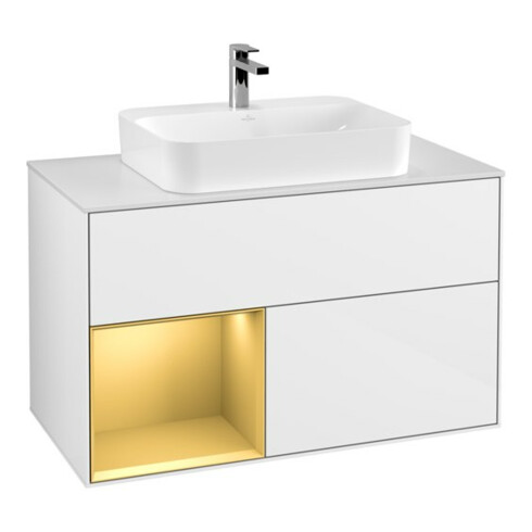 V&B Waschtischunterschrank Wandbeleuchtung Finion 100, Pl wh. m, Reg li gol m, glo wh. Lac