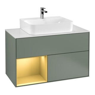 V&B Waschtischunterschrank Wandbeleuchtung Finion 100, Pl wh. m, Reg li gol m, Oli. m Lac