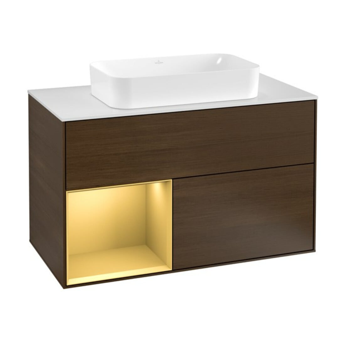 V&B Waschtischunterschrank Wandbeleuchtung Finion 100, Pl wh. m, Reg li gol m, wal ven