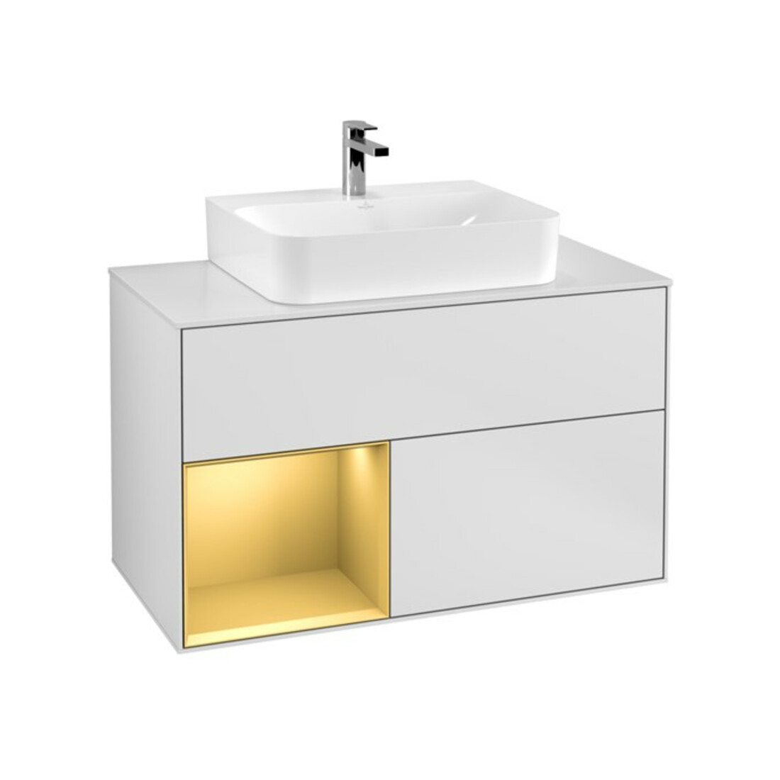 V&B Waschtischunterschrank Wandbeleuchtung Finion 100, Pl wh. m, Reg li gol m, wh. m Lac