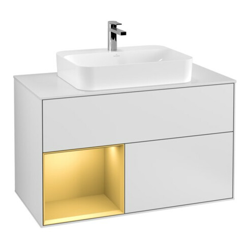 V&B Waschtischunterschrank Wandbeleuchtung Finion 100, Pl wh. m, Reg li gol m, wh. m Lac
