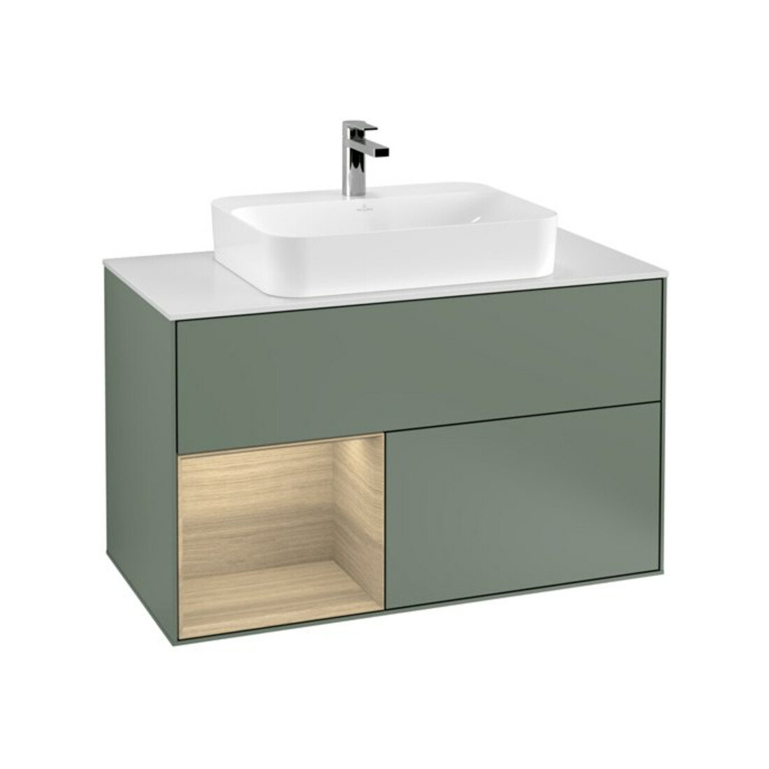 V&B Waschtischunterschrank Wandbeleuchtung Finion 100, Pl wh. m, Reg li Oa ven, Oli. m Lac