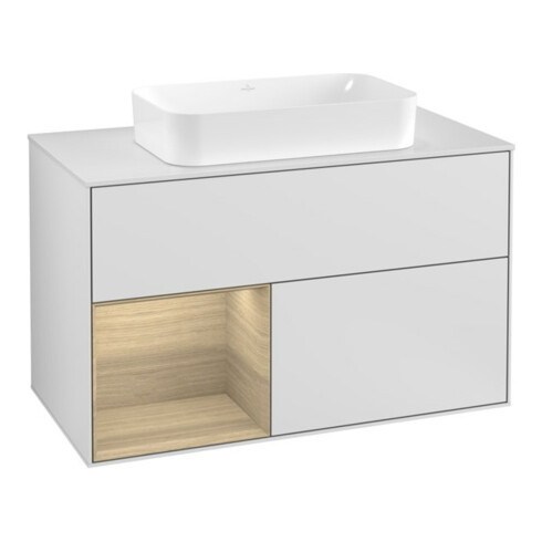 V&B Waschtischunterschrank Wandbeleuchtung Finion 100, Pl wh. m, Reg li Oa ven, wh. m Lac