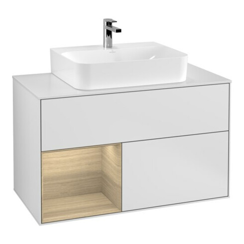 V&B Waschtischunterschrank Wandbeleuchtung Finion 100, Pl wh. m, Reg li Oa ven, wh. m Lac