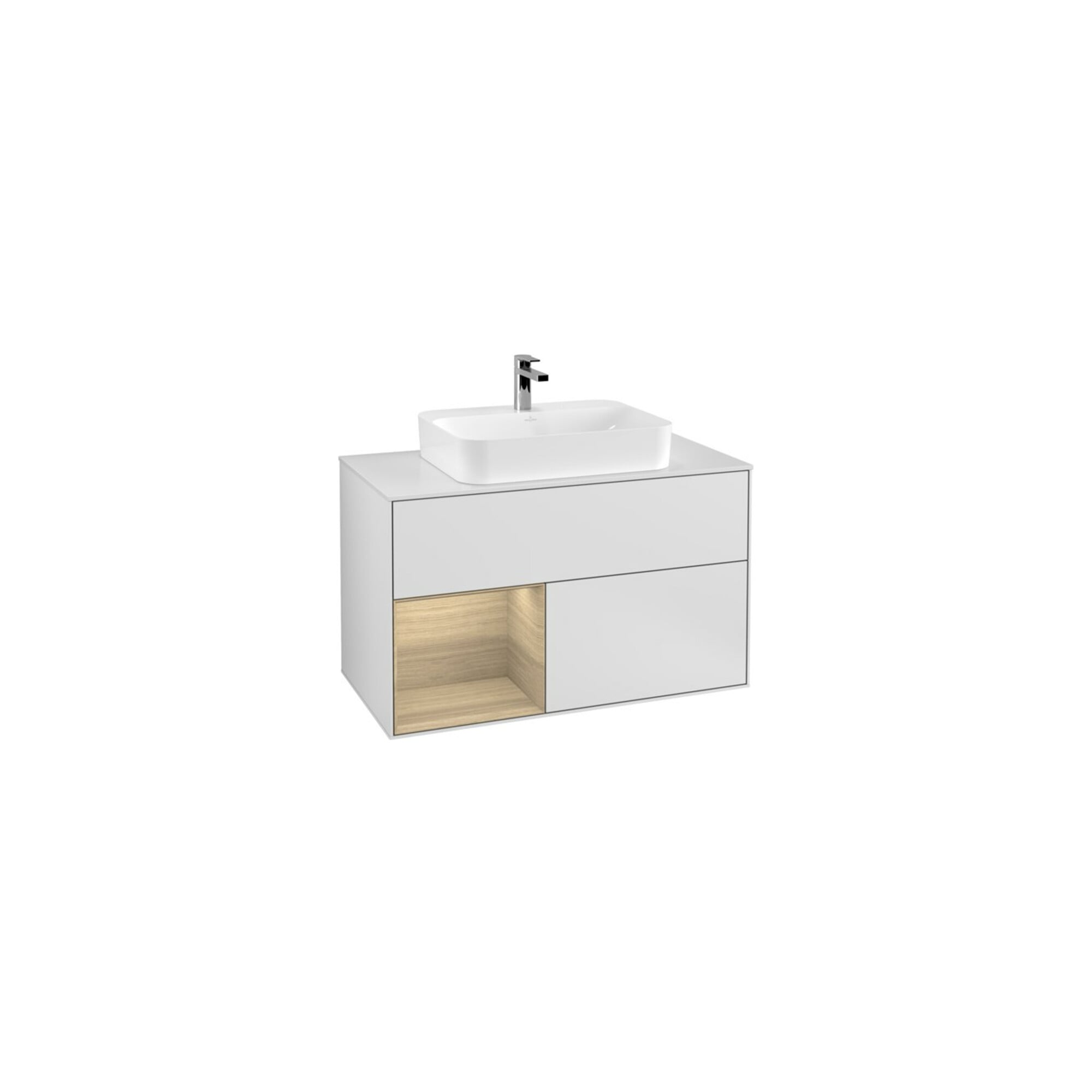 V&B Waschtischunterschrank Wandbeleuchtung Finion 100, Pl wh. m, Reg li Oa ven, wh. m Lac ; Villeroy & Boch
