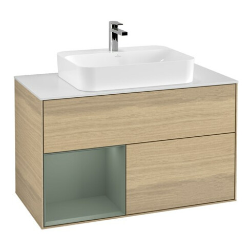 V&B Waschtischunterschrank Wandbeleuchtung Finion 100, Pl wh. m, Reg li Oli. m Lac, Oa ven
