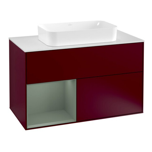 V&B Waschtischunterschrank Wandbeleuchtung Finion 100, Pl wh. m, Reg li Oli. m Lac, Peo m