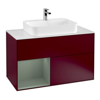 V&B Waschtischunterschrank Wandbeleuchtung Finion 100, Pl wh. m, Reg li Oli. m Lac, Peo m