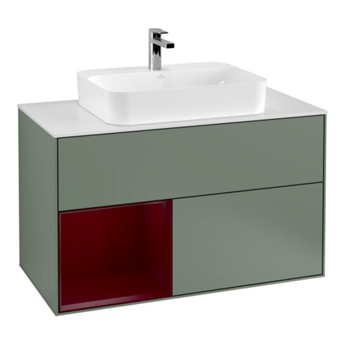 V&B Waschtischunterschrank Wandbeleuchtung Finion 100, Pl wh. m, Reg li Peo, Oli. m Lac