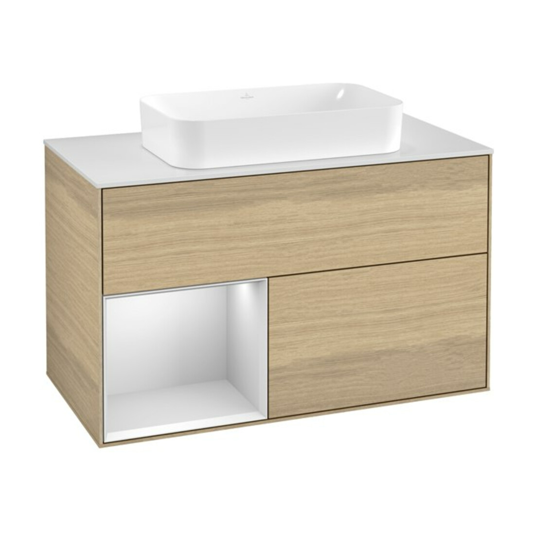 V&B Waschtischunterschrank Wandbeleuchtung Finion 100, Pl wh. m, Reg li wh. m Lac, Oa ven