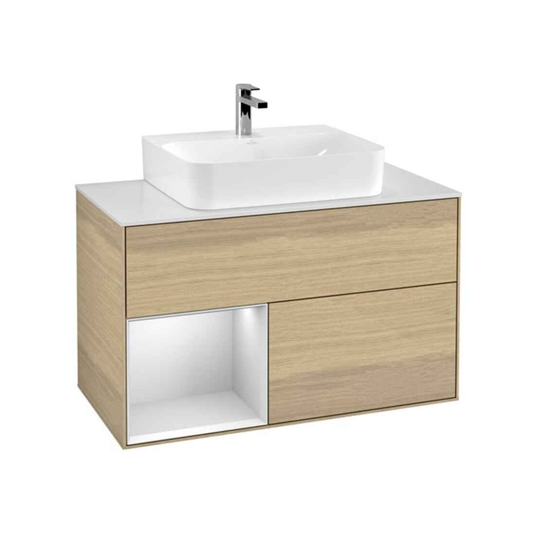 V&B Waschtischunterschrank Wandbeleuchtung Finion 100, Pl wh. m, Reg li wh. m Lac, Oa ven