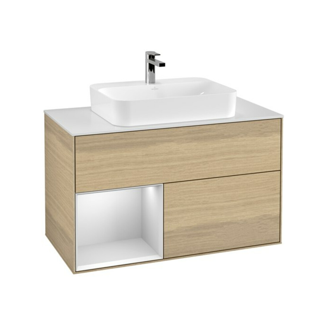 V&B Waschtischunterschrank Wandbeleuchtung Finion 100, Pl wh. m, Reg li wh. m Lac, Oa ven
