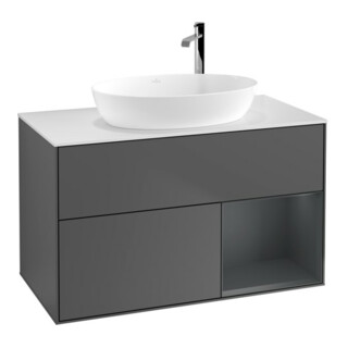 V&B Waschtischunterschrank Wandbeleuchtung Finion 100, Pl wh. m, Reg md m Lac, Anthrac. m