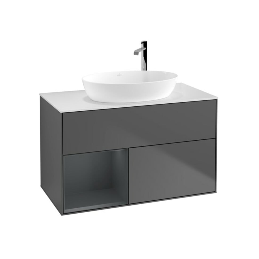 V&B Waschtischunterschrank Wandbeleuchtung Finion 100, Pl wh. m, Reg md m Lac, Anthrac. m