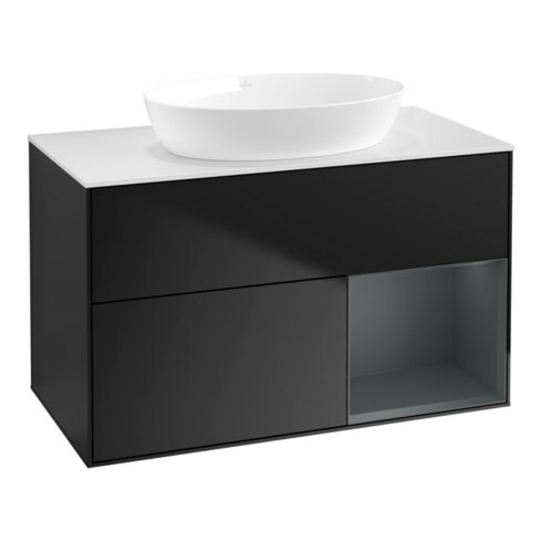 V&B Waschtischunterschrank Wandbeleuchtung Finion 100, Pl wh. m, Reg md m Lac, bla m Lac