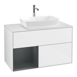 V&B Waschtischunterschrank Wandbeleuchtung Finion 100, Pl wh. m, Reg md m Lac, glo wh. Lac