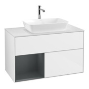 V&B Waschtischunterschrank Wandbeleuchtung Finion 100, Pl wh. m, Reg md m Lac, glo wh. Lac