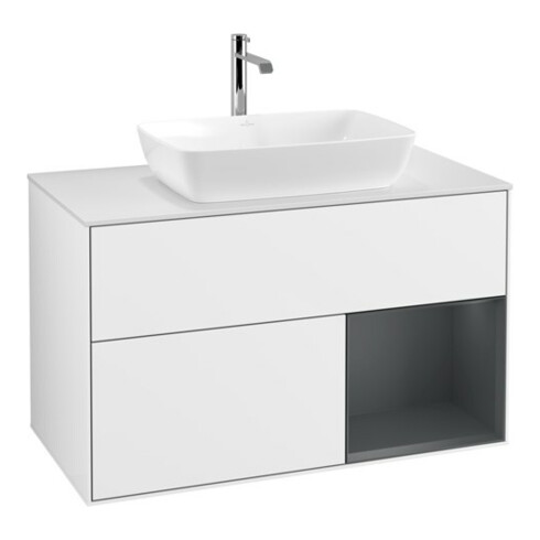 V&B Waschtischunterschrank Wandbeleuchtung Finion 100, Pl wh. m, Reg md m Lac, glo wh. Lac