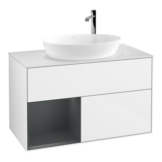 V&B Waschtischunterschrank Wandbeleuchtung Finion 100, Pl wh. m, Reg md m Lac, glo wh. Lac