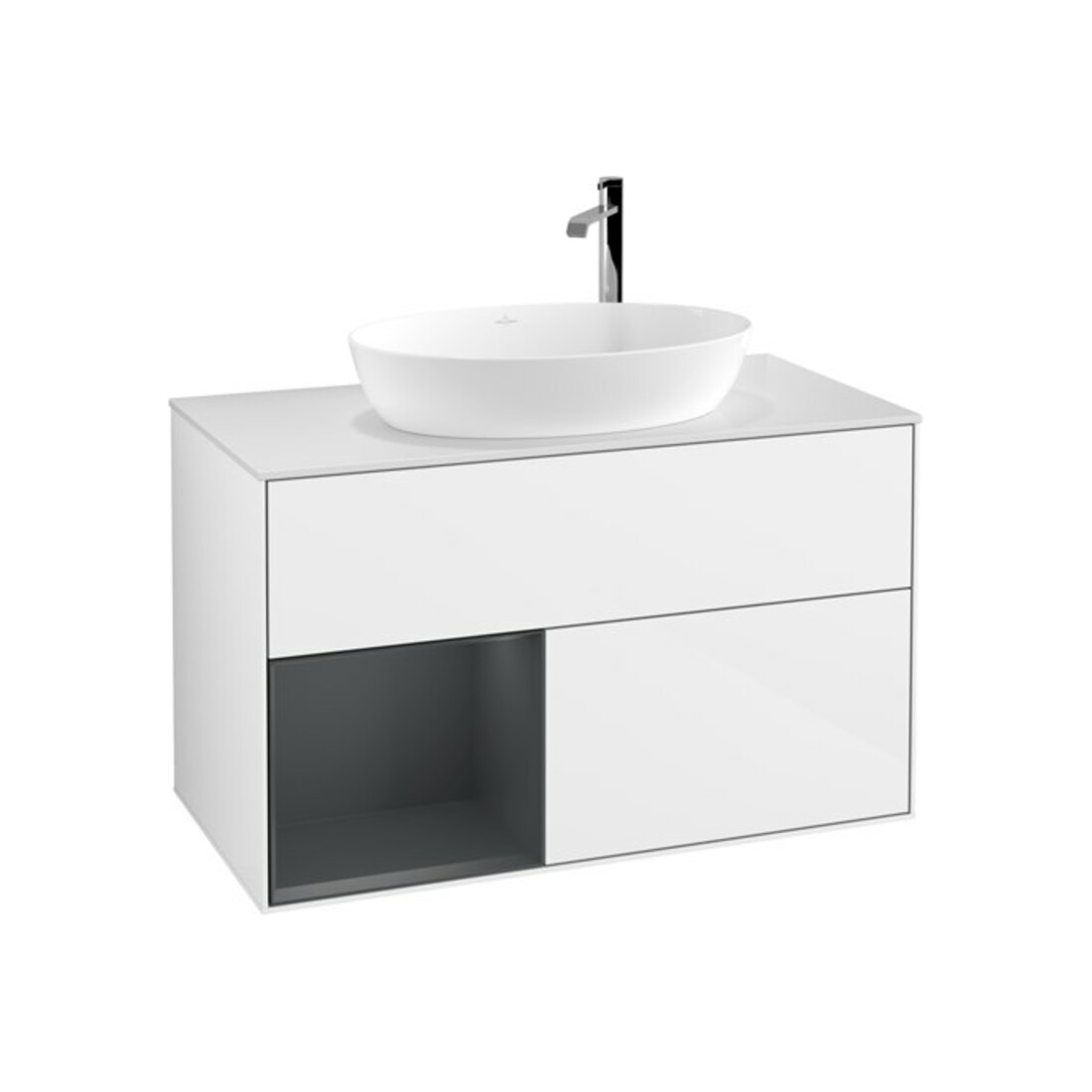 V&B Waschtischunterschrank Wandbeleuchtung Finion 100, Pl wh. m, Reg md m Lac, glo wh. Lac