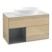 V&B Waschtischunterschrank Wandbeleuchtung Finion 100, Pl wh. m, Reg md m Lac, Oa ven