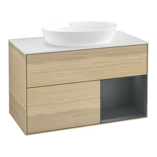 V&B Waschtischunterschrank Wandbeleuchtung Finion 100, Pl wh. m, Reg md m Lac, Oa ven