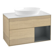 V&B Waschtischunterschrank Wandbeleuchtung Finion 100, Pl wh. m, Reg md m Lac, Oa ven