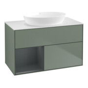 V&B Waschtischunterschrank Wandbeleuchtung Finion 100, Pl wh. m, Reg md m Lac, Oli. m Lac