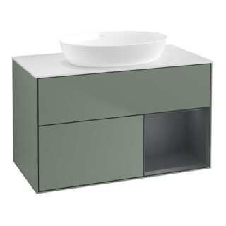 V&B Waschtischunterschrank Wandbeleuchtung Finion 100, Pl wh. m, Reg md m Lac, Oli. m Lac