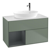 V&B Waschtischunterschrank Wandbeleuchtung Finion 100, Pl wh. m, Reg md m Lac, Oli. m Lac