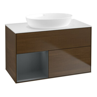 V&B Waschtischunterschrank Wandbeleuchtung Finion 100, Pl wh. m, Reg md m Lac, wal ven