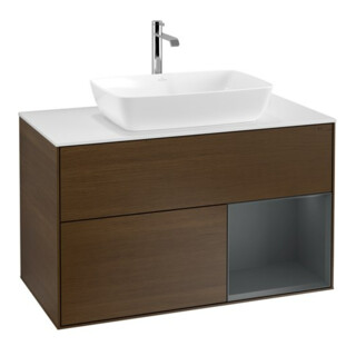 V&B Waschtischunterschrank Wandbeleuchtung Finion 100, Pl wh. m, Reg md m Lac, wal ven